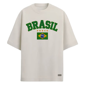 Camiseta Oversized Manga Curta Brasil Estilo Bordado Varias Cores