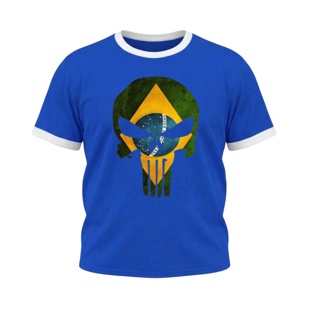 Camiseta Plus Size Manga Curta Gola E Manga Colorida UV Justiceiro Brasil