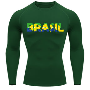 Camiseta Compressão Manga Longa Proteção UV 50+ Brasil Colorido Camiseta Varias Cores Rash Guard