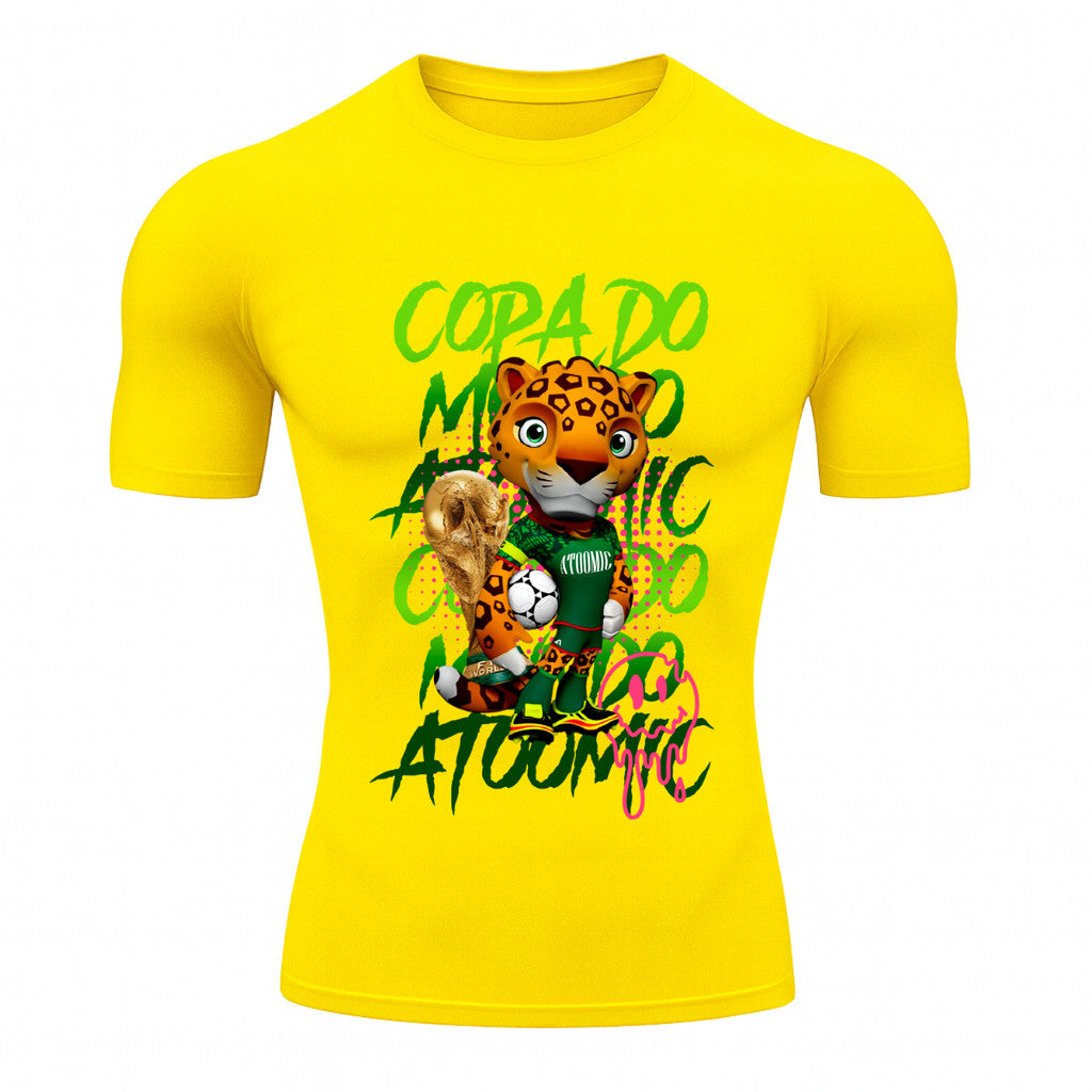 Camiseta Compressão Manga Curta UV Atoomic Onça Mascote Brasil Varias Cores Rash Guard