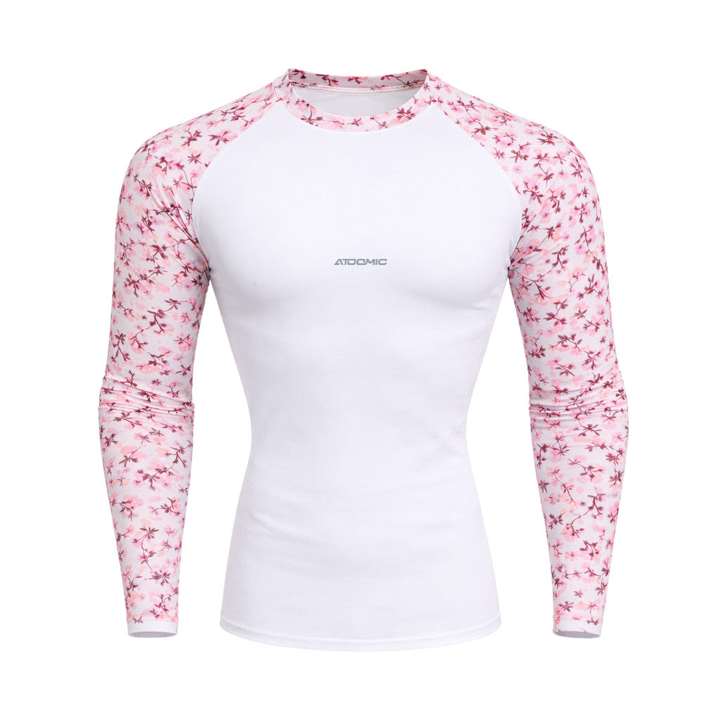 Camiseta Feminina Manga Longa Compressão Proteção Uv Estampa Nas Mangas Floral