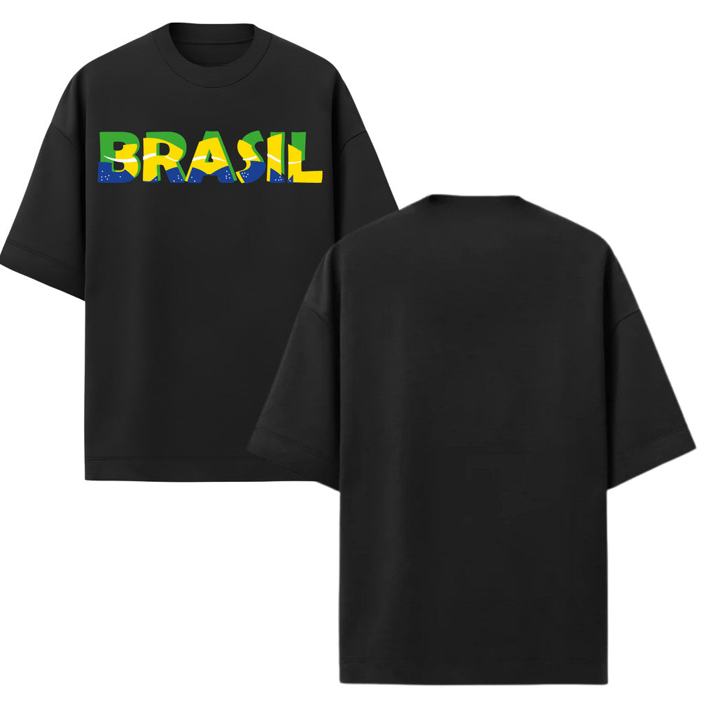 Camiseta Oversized Manga Curta Escrita Do Brasil Varias Cores