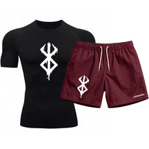 Kit Camiseta Térmica Manga Curta Uv E Bermuda Elastano Estampa Berderk Rash Guard