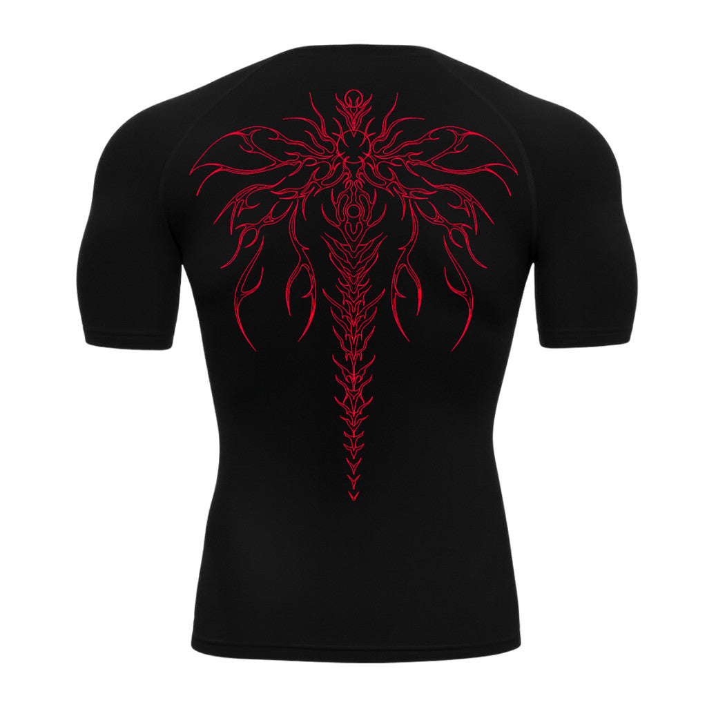 Camiseta Compressão Uv Manga Curta Cyber Tribal Chimera Spine Rash Guard
