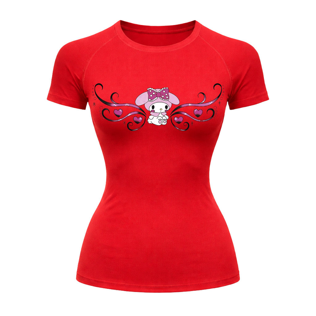 Camiseta Compressão Uv Manga Curta Cyber Tribal My Melody Hello Kitty Rash Guard
