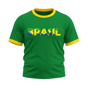 Camiseta Plus Size Manga Curta Escrita Do Brasil Colorida