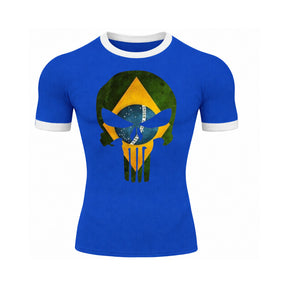Camiseta Manga Curta Gola E Manga Colorida UV Justiceiro Brasil Rash Guard