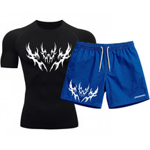 Kit Camiseta Térmica Manga Curta Uv E Bermuda Elastano Estampa Cyber Tribal Apex Shadow Rash Guard