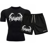 Kit Camiseta Térmica Manga Curta Uv E Bermuda Elastano Estampa Cyber Tribal Dark Metal Rash Guard