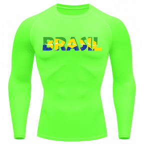 Camiseta Compressão Manga Longa Proteção UV 50+ Brasil Colorido Camiseta Varias Cores Rash Guard