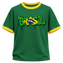 Camiseta Algodão Manga Curta Gola E Manga Colorida UV Atoomic Brasil Drip Edition Copa