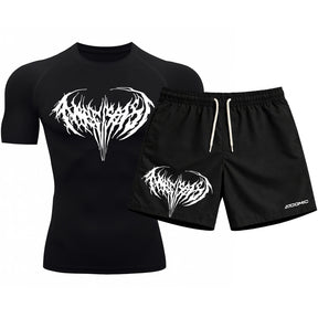 Kit Camiseta Térmica Manga Curta Uv E Bermuda Elastano Estampa Cyber Tribal Narcissist Rash Guard