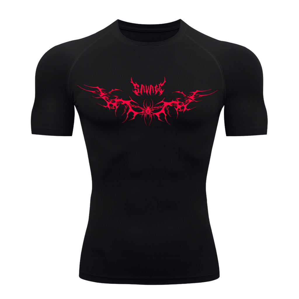 Camiseta Compressão Uv Manga Curta Cyber Tribal Savage Spider Wings Rash Guard