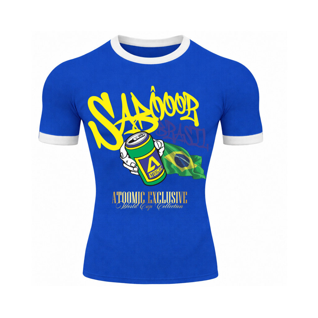 Camiseta Manga Curta Gola E Manga Colorida UV Atoomic Sabor Brasil Edition Copa