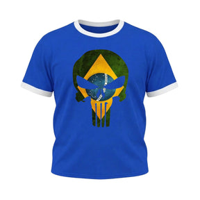 Camiseta Plus Size Manga Curta Gola E Manga Colorida UV Justiceiro Brasil