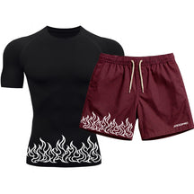 Kit Camiseta Térmica Manga Curta Uv E Bermuda Elastano Estampa Fire Line Blaze Rash Guard