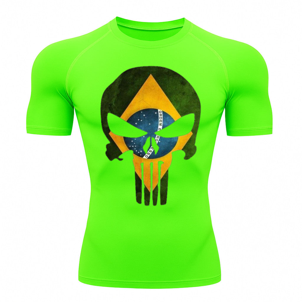 Camiseta Compressão Manga Curta UV Justiceiro Brasil Varias Cores Rash Guard