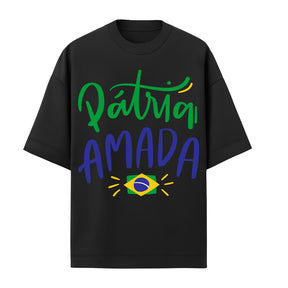 Camiseta Oversized Manga Curta Pátria Amada Brasil Varias Cores