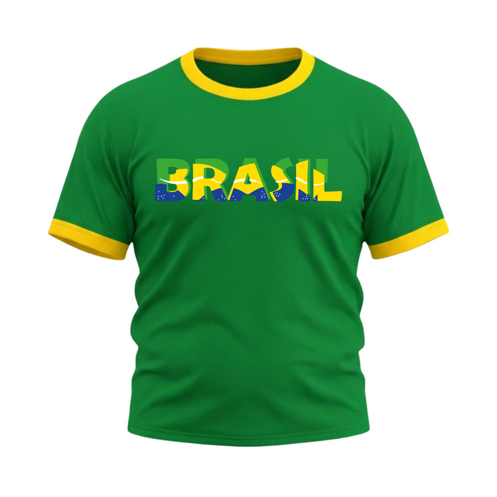 Camiseta Plus Size Manga Curta Escrita Do Brasil Colorida