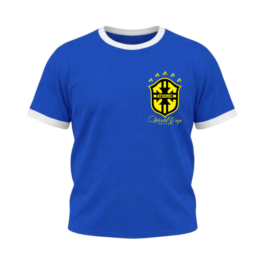 Camiseta Plus Size Manga Curta Gola E Manga Colorida UV Escudo Brasil Prime Edition Copa