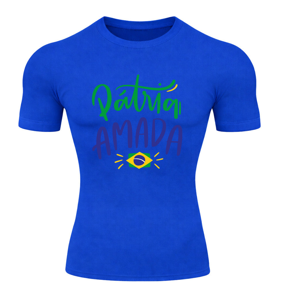 Camiseta Compressão Manga Curta Proteção UV 50+ Pátria Amada Brasil Varias Cores Rash Guard