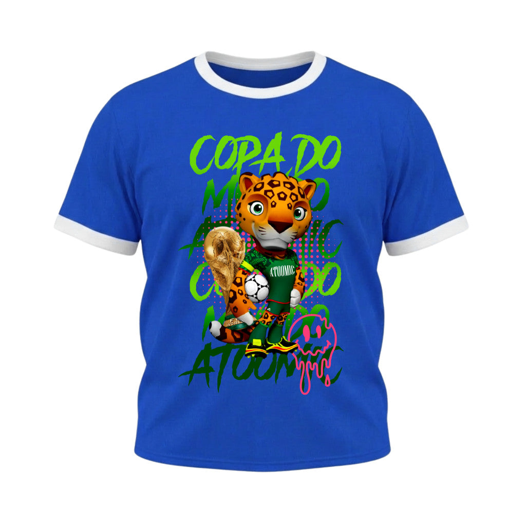 Camiseta Plus Size Manga Curta Gola E Manga Colorida UV Atoomic Mascote Onça Brasil Edition Copa