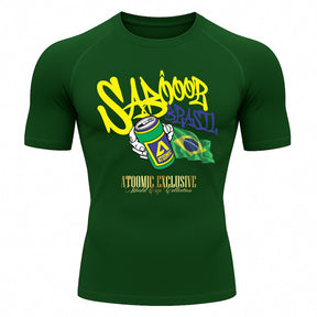 Camiseta Compressão Manga Curta UV Atoomic Sabor Brasil Varias Cores Rash Guard