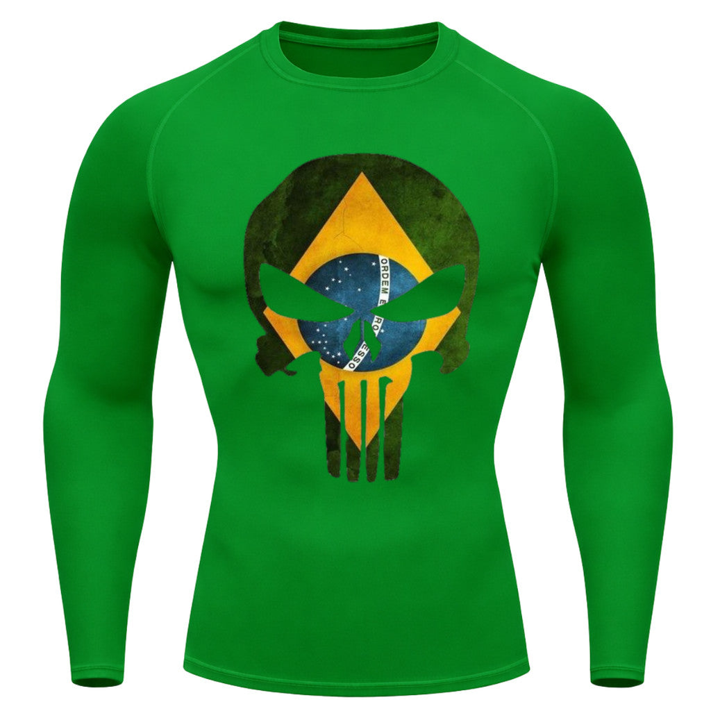 Camiseta Compressão Manga Longa UV Justiceiro Brasil Varias Cores Rash Guard