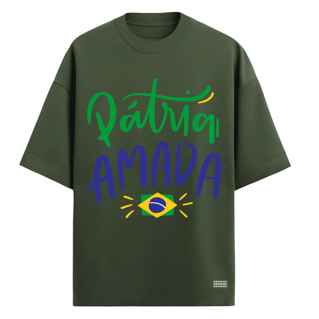 Camiseta Oversized Manga Curta Pátria Amada Brasil Varias Cores