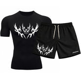 Kit Camiseta Térmica Manga Curta Uv E Bermuda Elastano Estampa Cyber Tribal Apex Shadow Rash Guard
