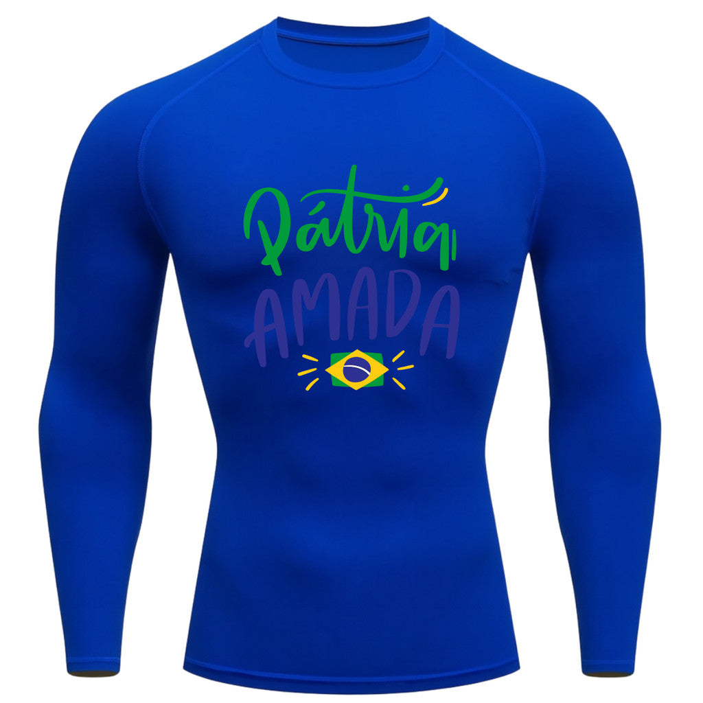 Camiseta Compressão Manga Longa Proteção UV 50+ Pátria Amada Brasil Camiseta Varias Cores Rash Guard