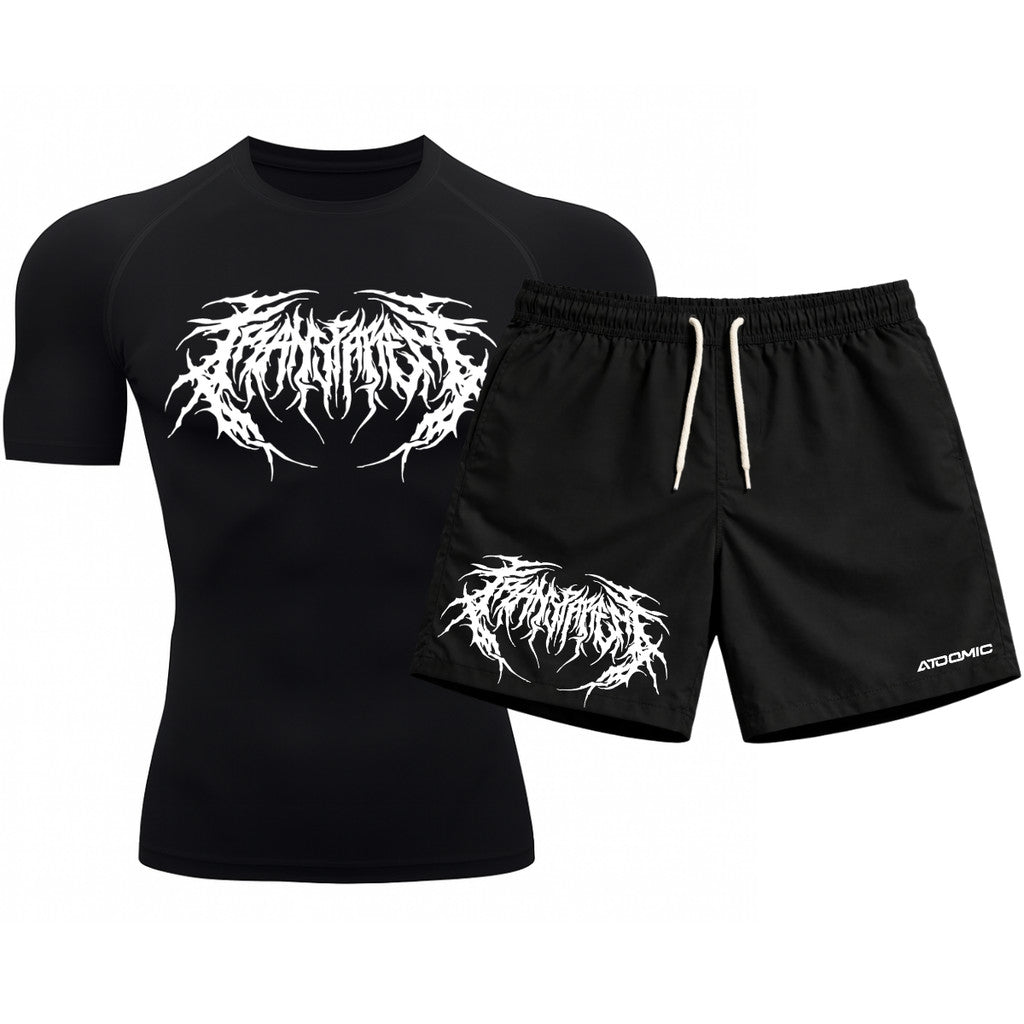 Kit Camiseta Térmica Manga Curta Uv E Bermuda Elastano Estampa Cyber Tribal Rash Guard