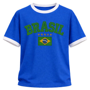 Camiseta Algodão Manga Curta Brasil Estilo Bordado Varias Cores