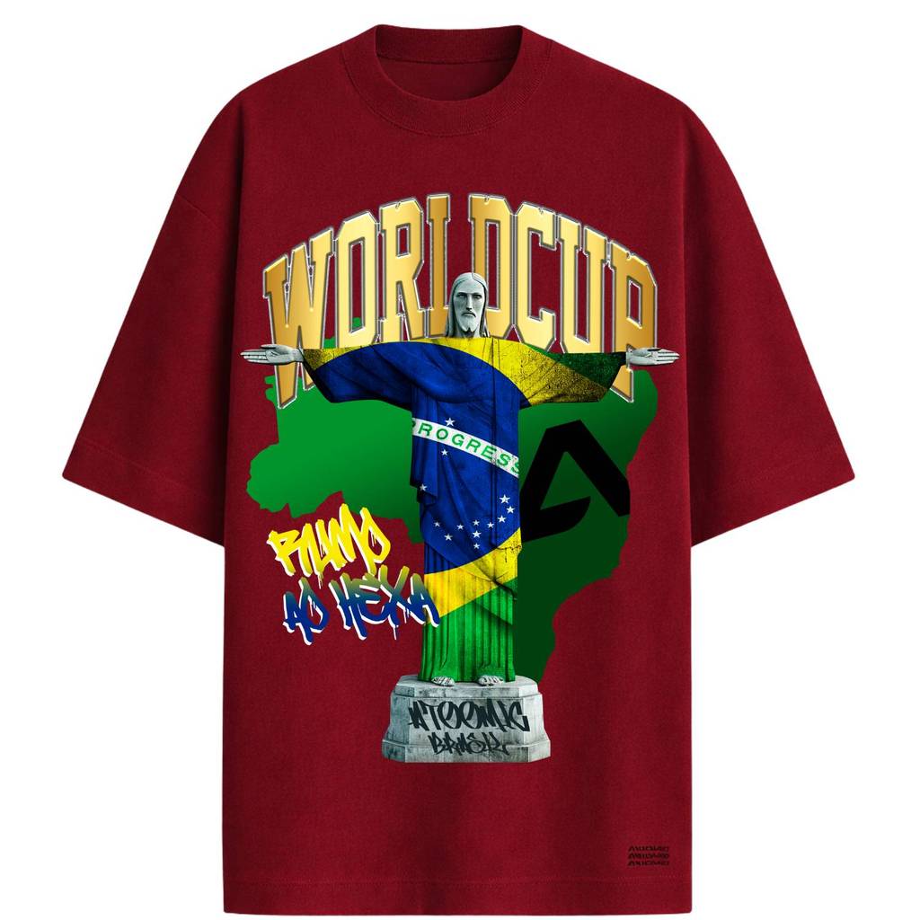 Camiseta Oversized Premium 20.1 Atoomic Brasil Rumo Ao Hexa Cristo Redentor Camisa Unissex