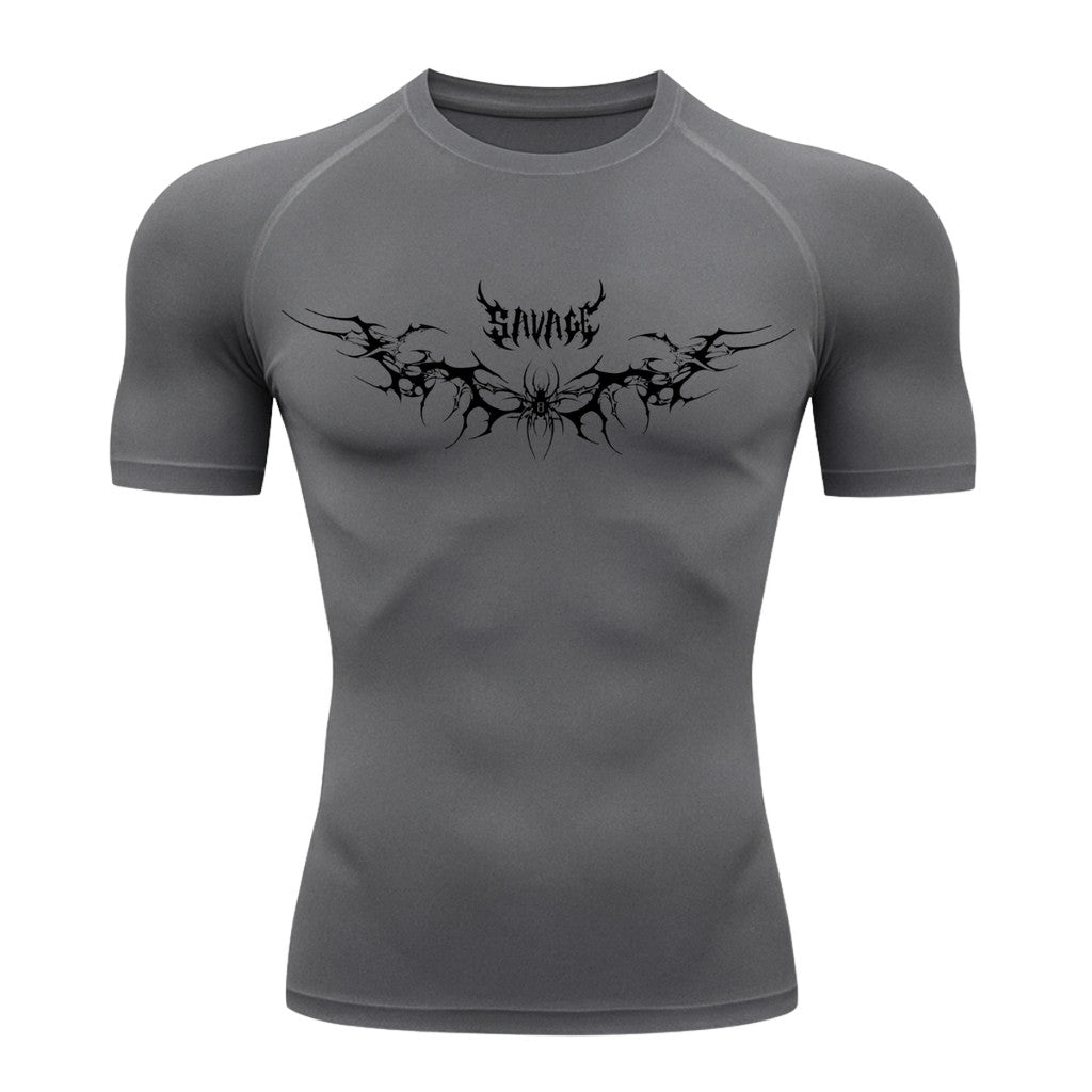 Camiseta Compressão Uv Manga Curta Cyber Tribal Savage Spider Wings Rash Guard