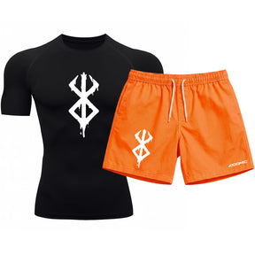 Kit Camiseta Térmica Manga Curta Uv E Bermuda Elastano Estampa Berderk Rash Guard