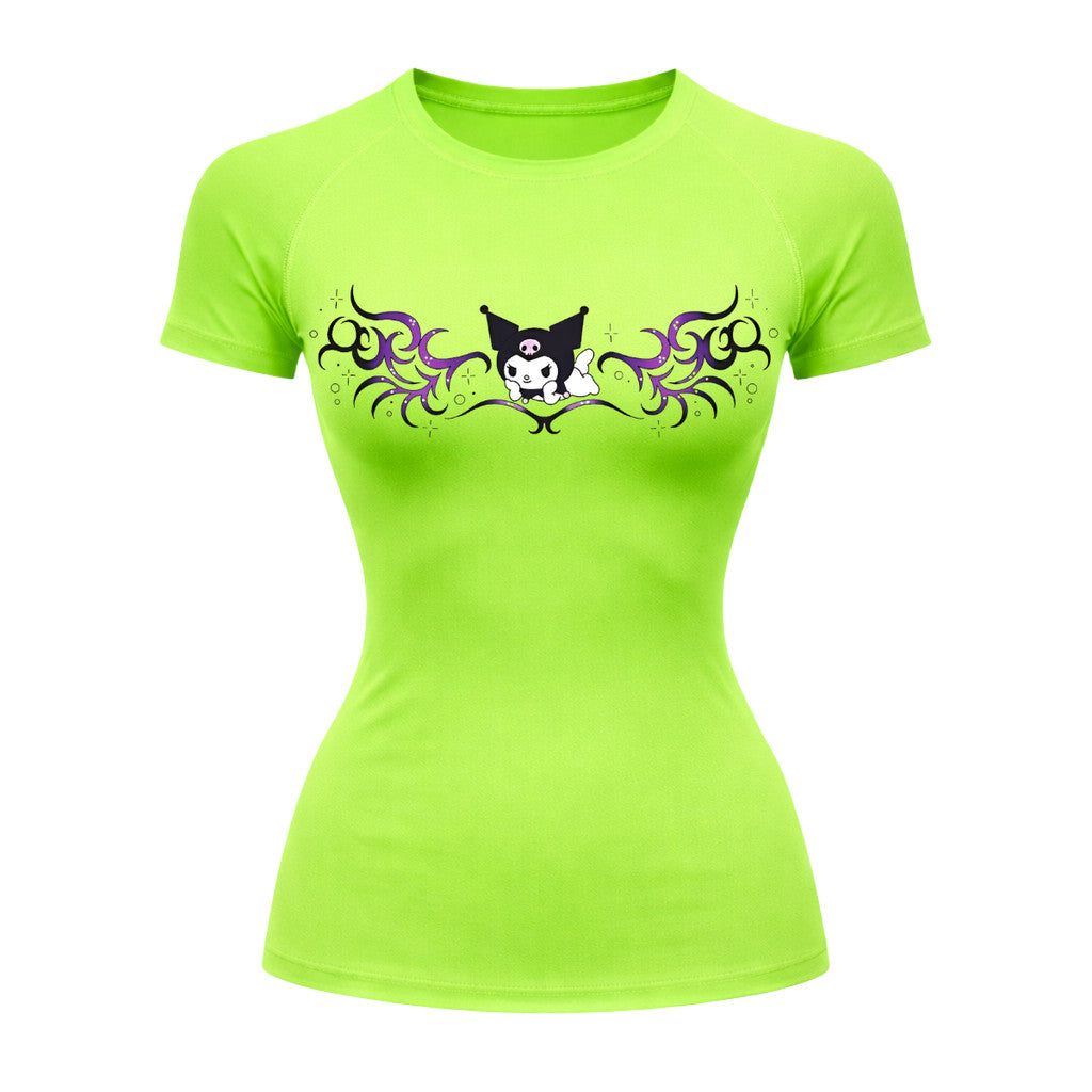 Camiseta Compressão Uv Manga Curta Cyber Tribal Kuromi Hello Kitty Rash Guard