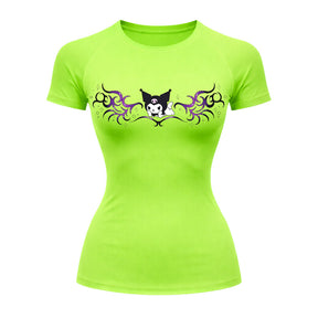 Camiseta Compressão Uv Manga Curta Cyber Tribal Kuromi Hello Kitty Rash Guard