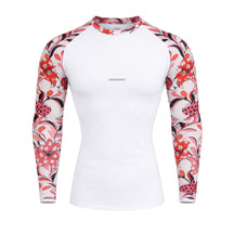 Camiseta Feminina Manga Branca Com Flores Vermelhas Compressão Proteção Uv 50+