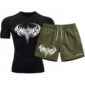 Kit Camiseta Térmica Manga Curta Uv E Bermuda Elastano Estampa Cyber Tribal Narcissist Rash Guard