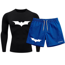 Kit Camiseta Térmica Manga Longa Uv E Bermuda Elastano Estampa Batman Rash Guard