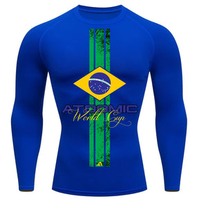 Camiseta Compressão Manga Longa UV Atoomic Brasil Edition Varias Cores Rash Guard