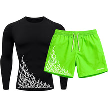 Kit Camiseta Térmica Manga Longa Uv E Bermuda Elastano Estampa Flame Velocity Rash Guard