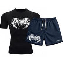 Kit Camiseta Térmica Manga Curta Uv E Bermuda Elastano Estampa Cyber Tribal Rash Guard