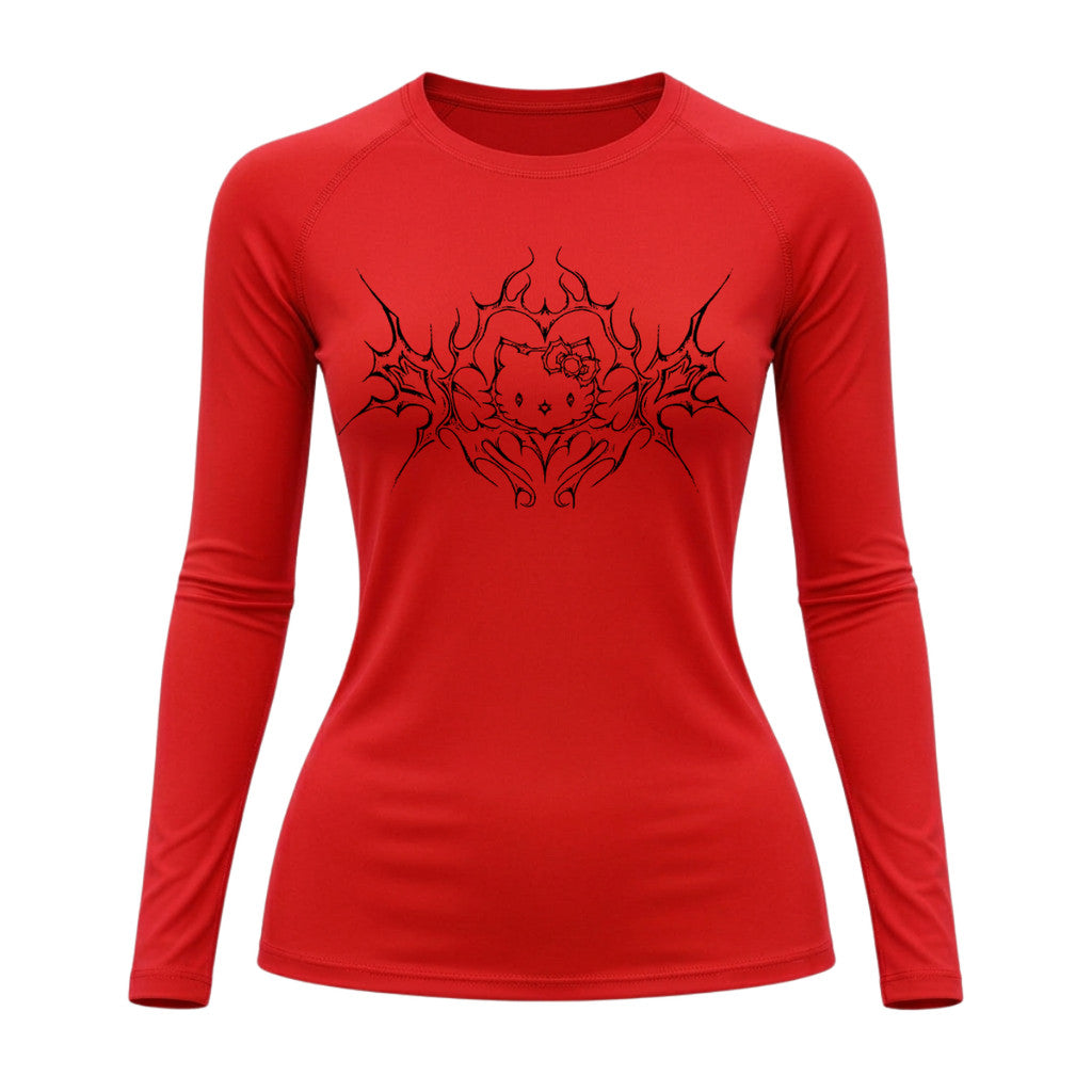 Camiseta Compressão Uv Manga Longa Cyber Tribal Black Heart Hello Kitty Rash Guard