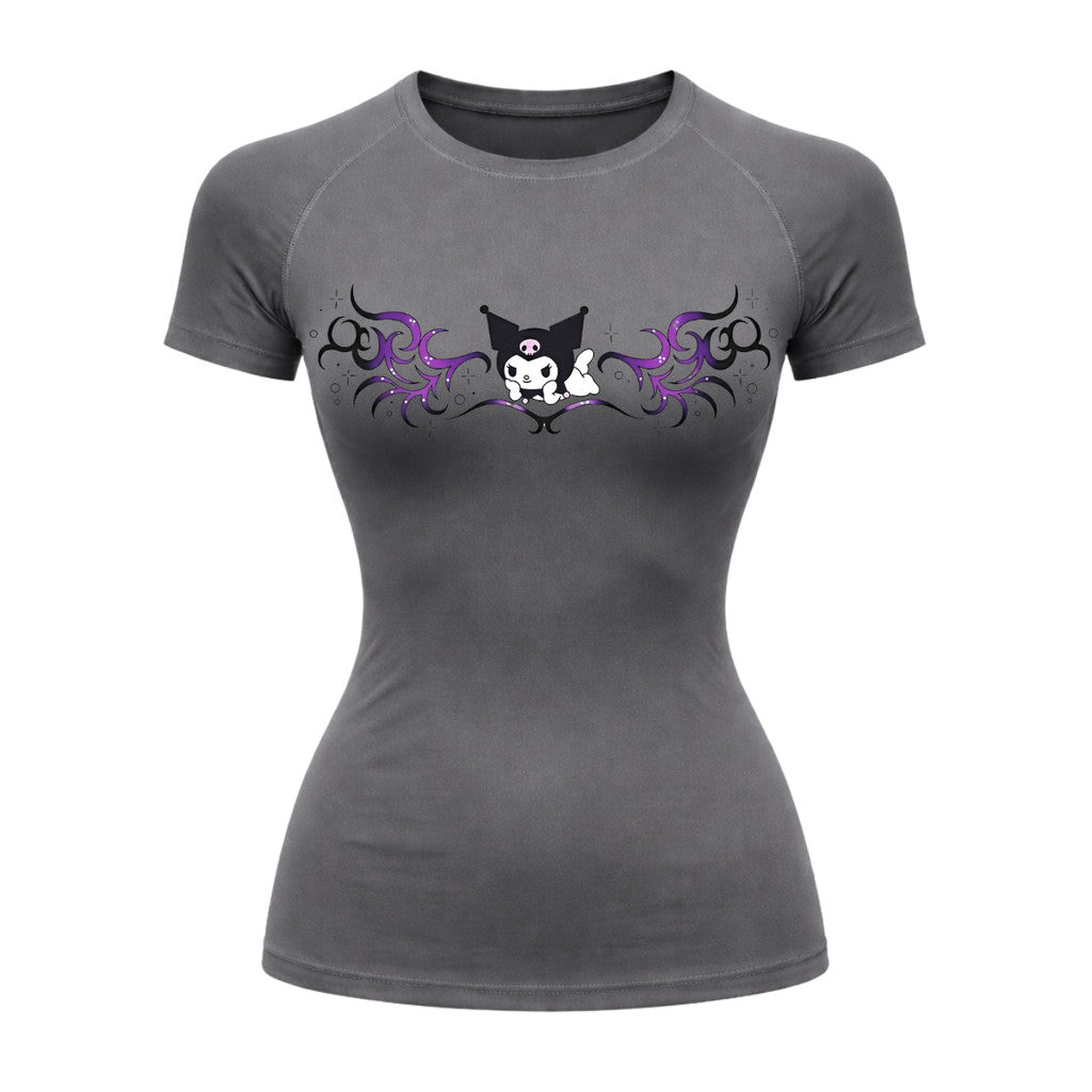 Camiseta Compressão Uv Manga Curta Cyber Tribal Kuromi Hello Kitty Rash Guard