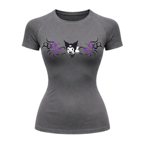 Camiseta Compressão Uv Manga Curta Cyber Tribal Kuromi Hello Kitty Rash Guard