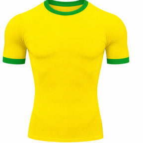 Camiseta Manga Curta Proteção UV 50+ Com Gola e Manga Colorida Seleção Brasil