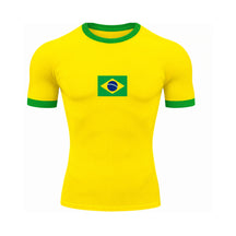 Camiseta Compressão Manga Curta Bandeira Do Brasil Colorida Rash Guard