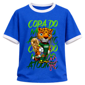Camiseta Algodão Manga Curta Gola E Manga Colorida UV Atoomic Mascote Onça Brasil Edition Copa